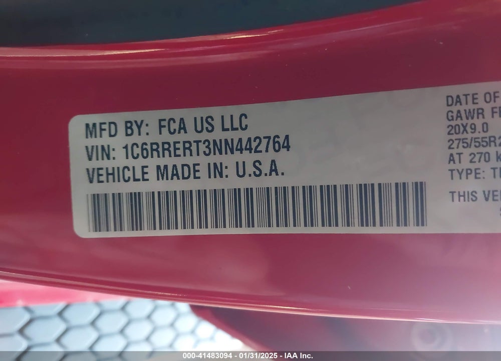 2022 RAM 1500 VIN: 1C6RRERT3NN442764