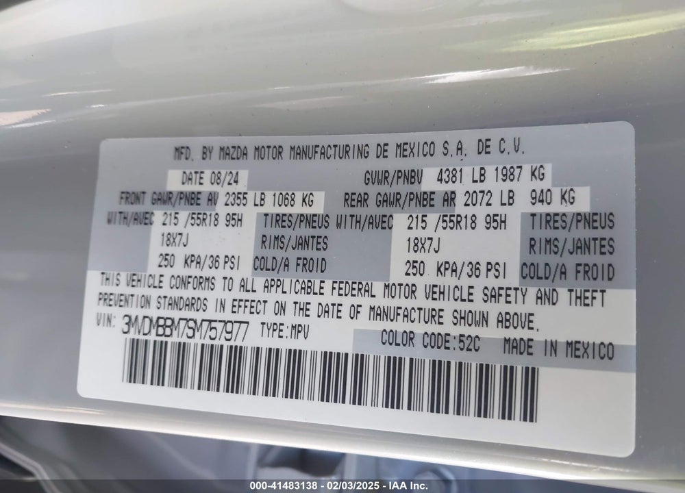 2025 MAZDA CX-30 VIN: 3MVDMBBM7SM757977