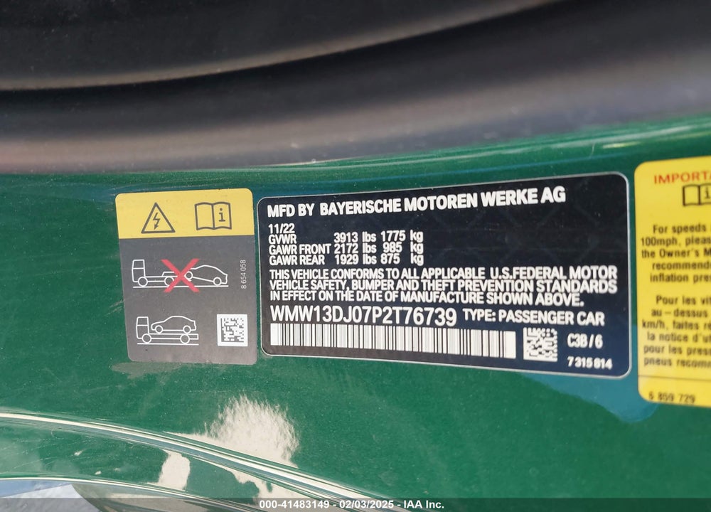 2023 MINI SE HARDTOP VIN: WMW13DJ07P2T76739