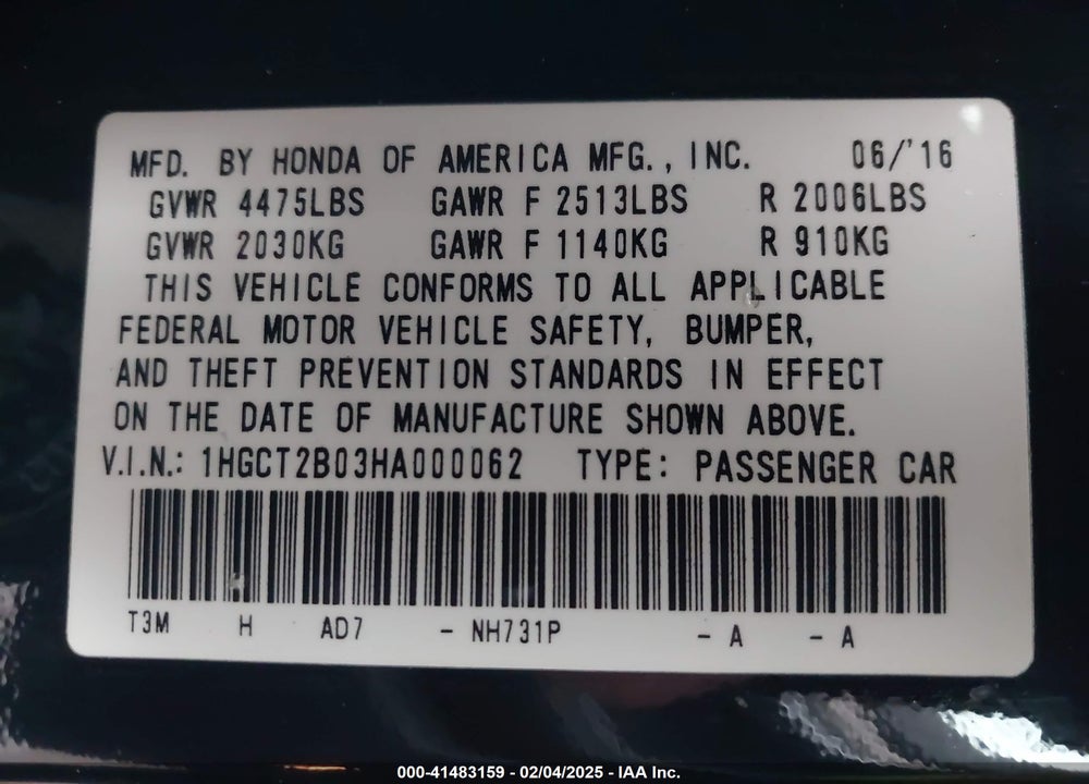 2017 HONDA ACCORD TOURING V6 VIN: 1HGCT2B03HA000062