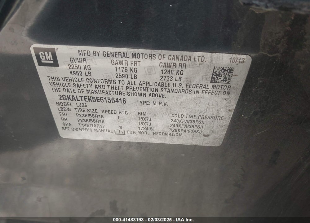 2014 GMC TERRAIN SLT-2 VIN: 2GKALTEK5E6156416