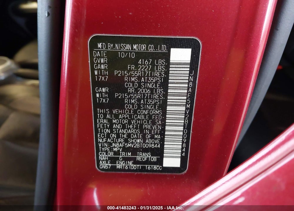 2011 NISSAN JUKE SL VIN: JN8AF5MV2BT009844