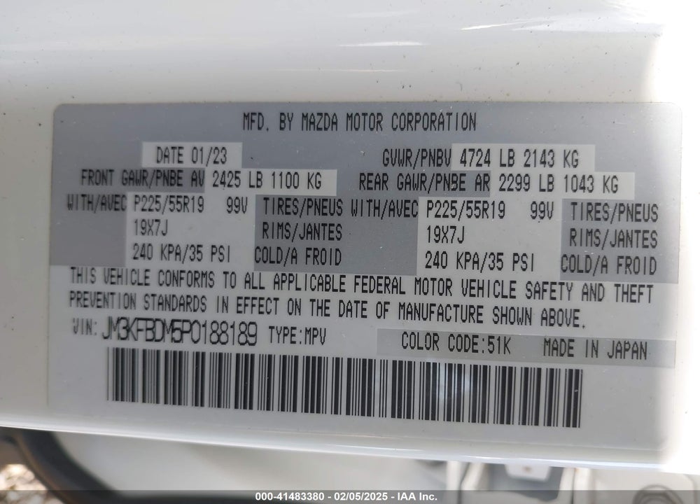 2023 MAZDA CX-5 VIN: JM3KFBDM5P0188189