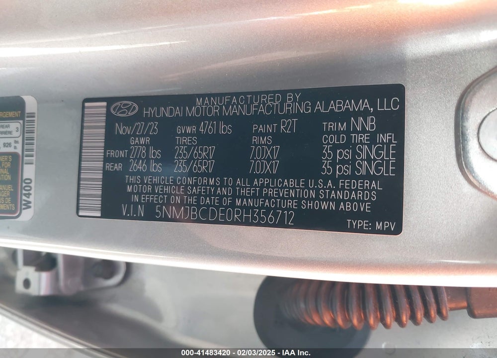2024 HYUNDAI TUCSON SEL VIN: 5NMJBCDE0RH356712