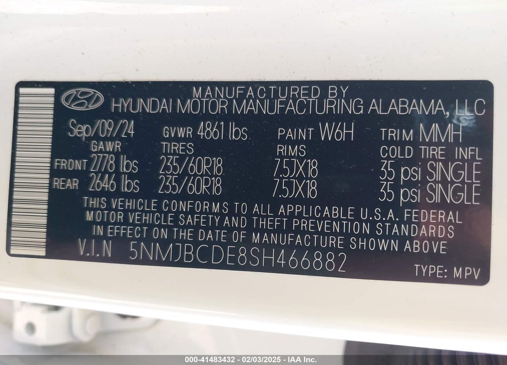 2025 HYUNDAI TUCSON SEL VIN: 5NMJBCDE8SH466882