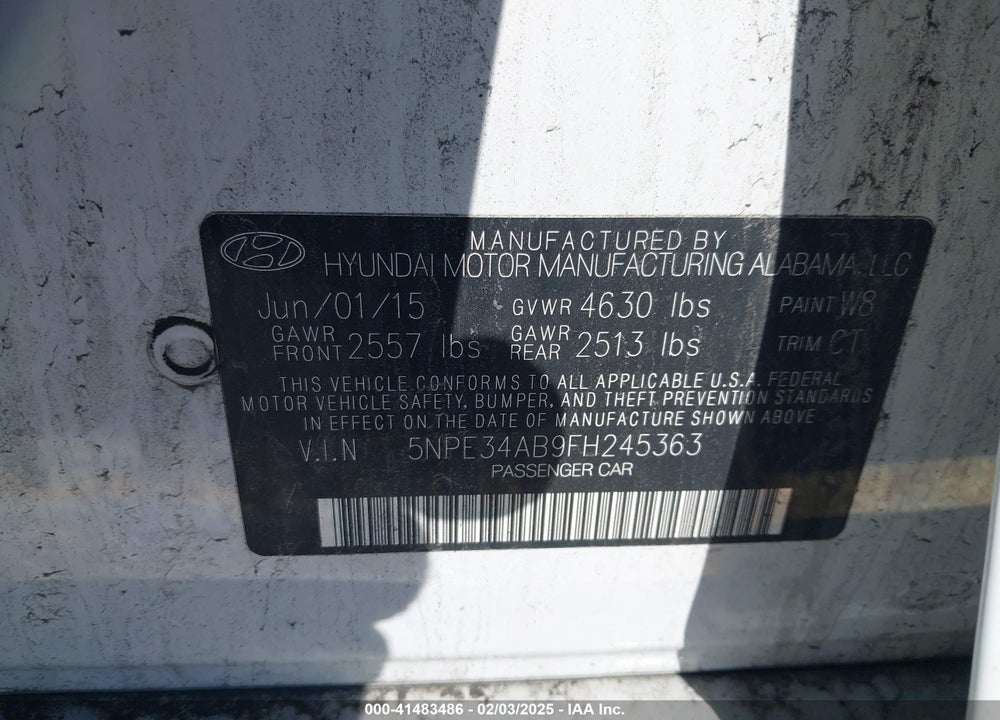 2015 HYUNDAI SONATA LIMITED 2.0T VIN: 5NPE34AB9FH245363