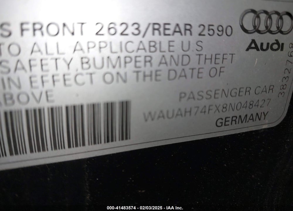 2008 AUDI A6 VIN: WAUAH74FX8N048427