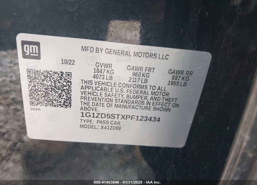 2023 CHEVROLET MALIBU FWD 1LT VIN: 1G1ZD5STXPF123434