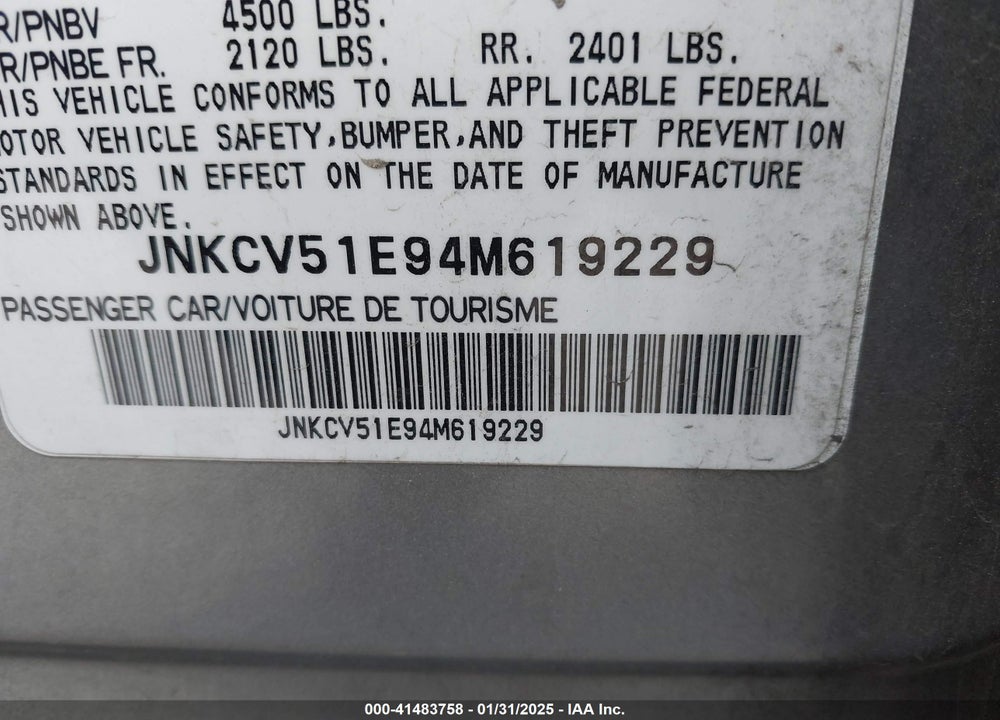 2004 INFINITI G35 VIN: JNKCV51E94M619229