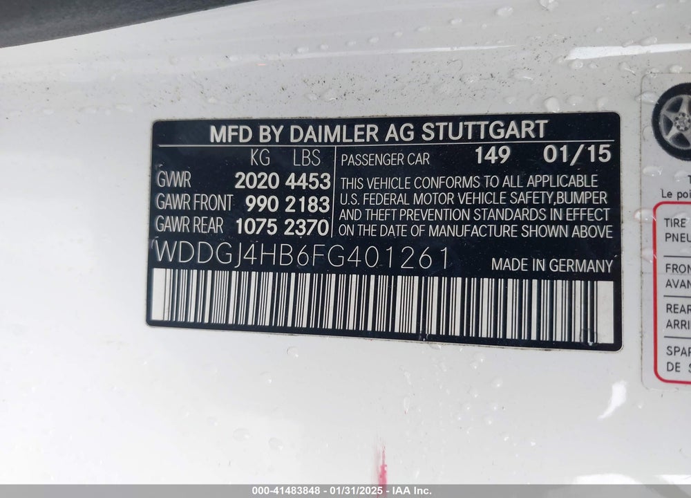 2015 MERCEDES-BENZ C 250 VIN: WDDGJ4HB6FG401261