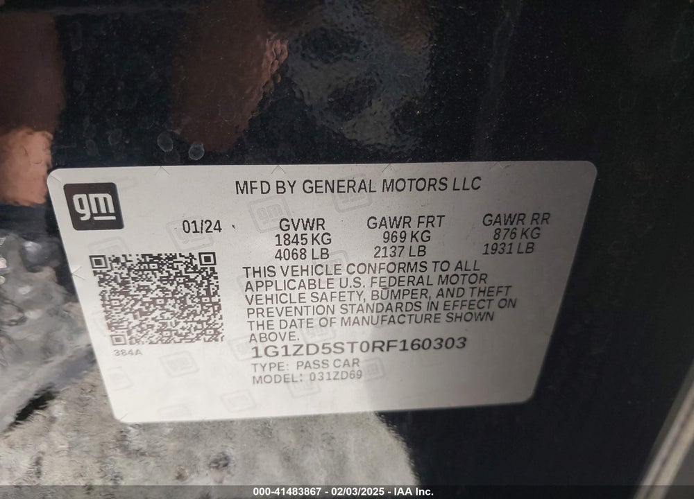 2024 CHEVROLET MALIBU FWD 1LT VIN: 1G1ZD5ST0RF160303