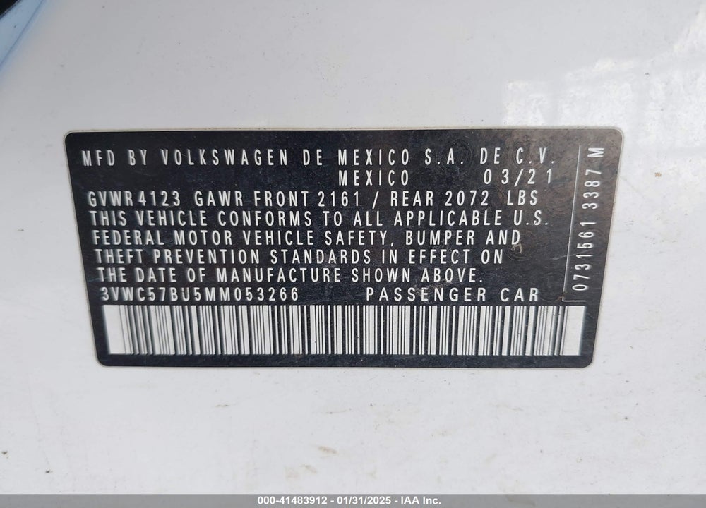 2021 VOLKSWAGEN JETTA VIN: 3VWC57BU5MM053266
