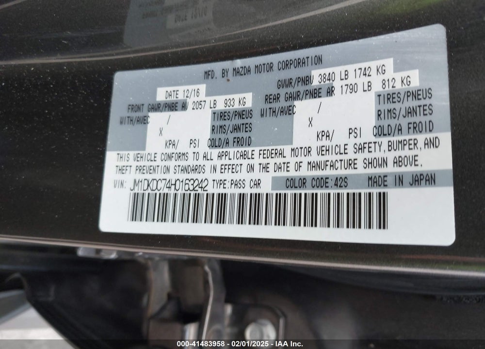 2017 MAZDA CX-3 TOURING VIN: JM1DKDC74H0163242