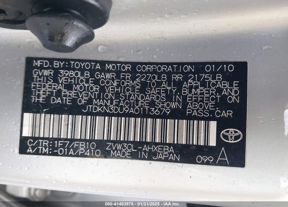 2010 TOYOTA PRIUS III VIN: JTDKN3DU9A0113679