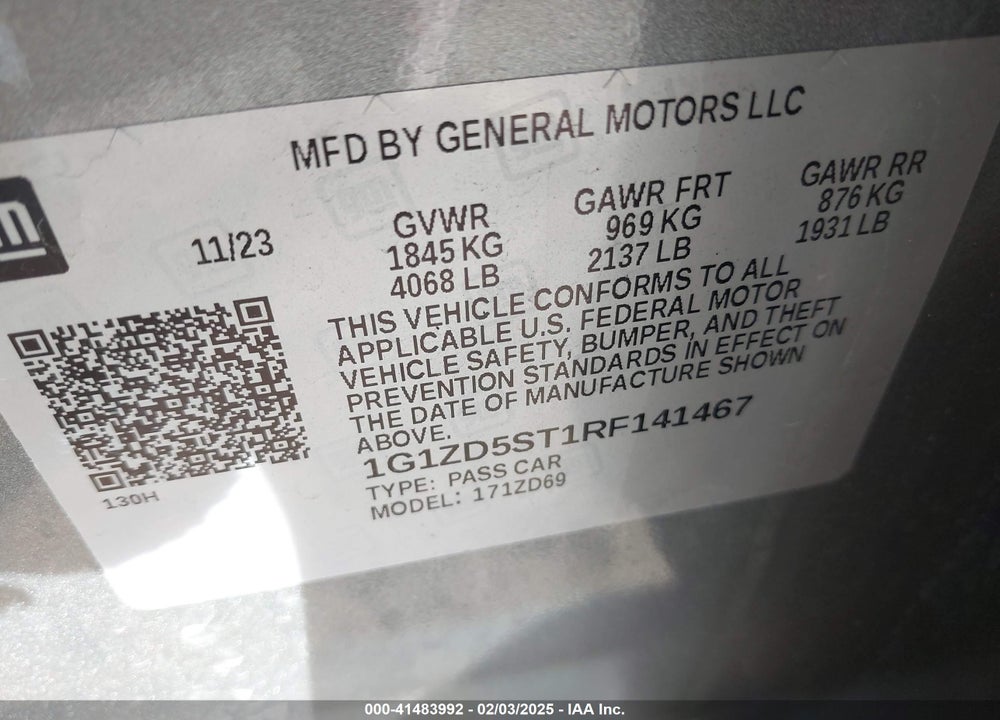 2024 CHEVROLET MALIBU FWD 1LT VIN: 1G1ZD5ST1RF141467