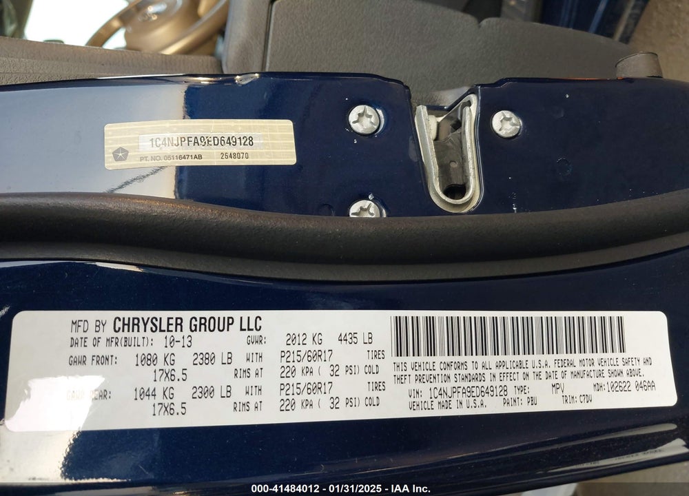 2014 JEEP PATRIOT LATITUDE VIN: 1C4NJPFA9ED649128