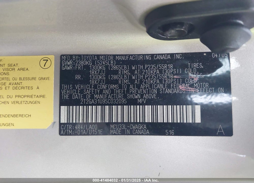 2005 LEXUS RX 330 VIN: 2T2GA31U95C032095