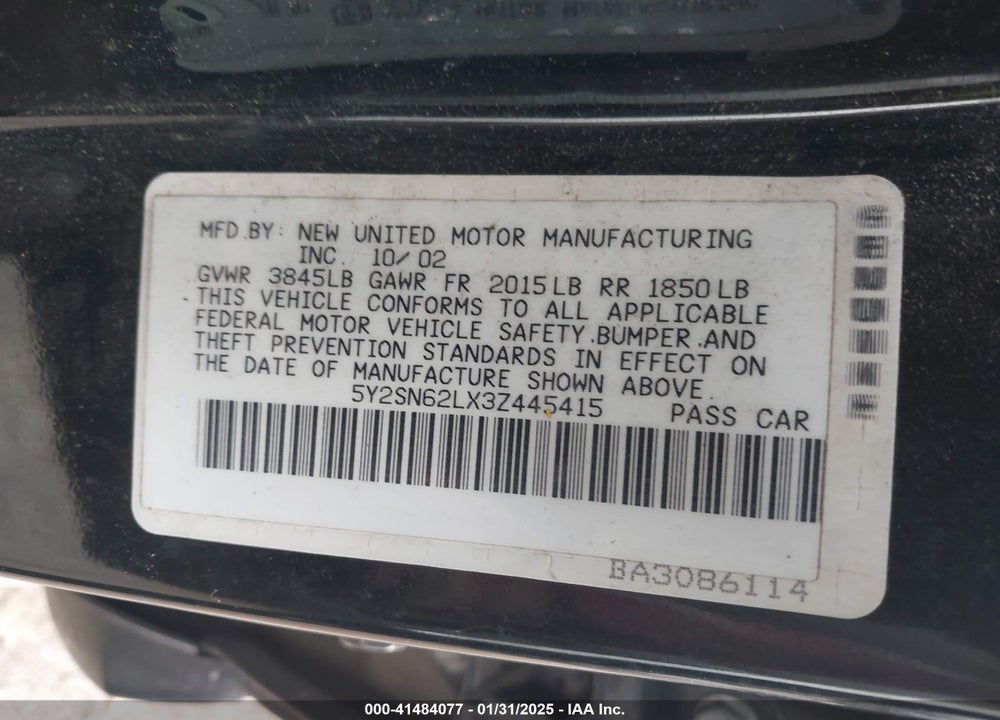 2003 PONTIAC VIBE GT VIN: 5Y2SN62LX3Z445415