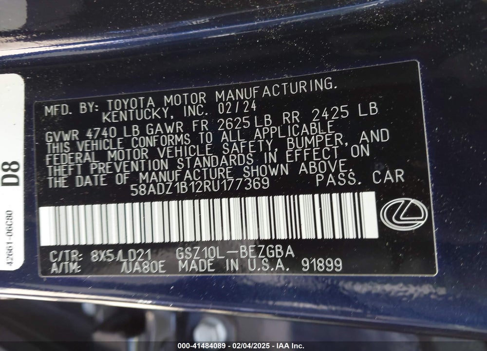 2024 LEXUS ES 350 VIN: 58ADZ1B12RU177369