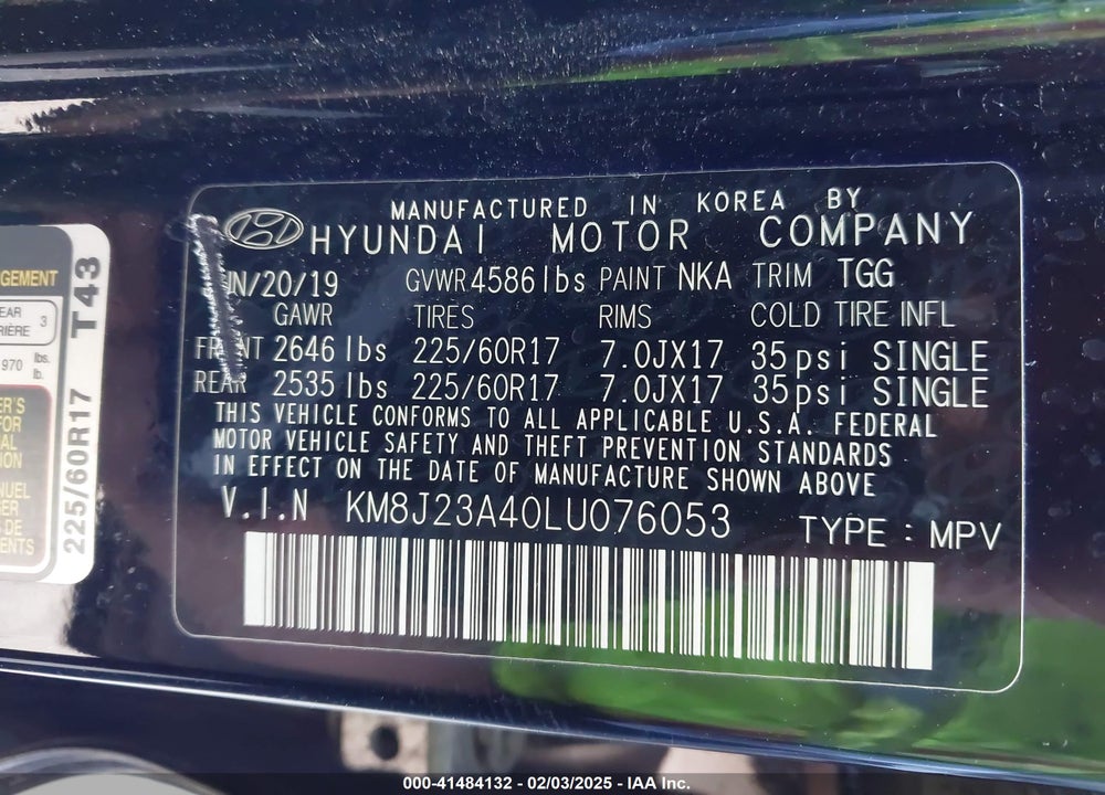 2020 HYUNDAI TUCSON VIN: KM8J23A40LU076053
