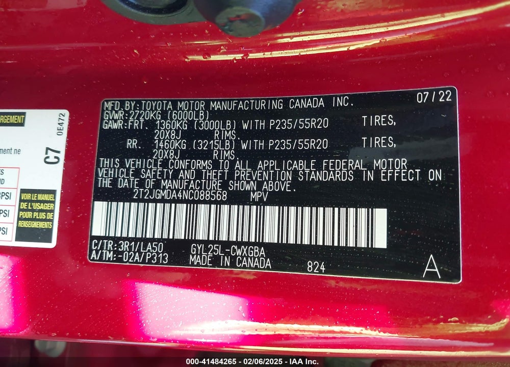 2022 LEXUS RX 450H VIN: 2T2JGMDA4NC088568