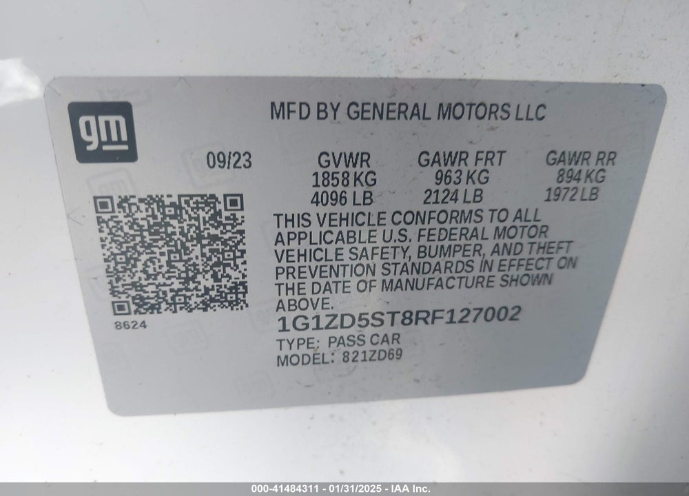 2024 CHEVROLET MALIBU FWD 1LT VIN: 1G1ZD5ST8RF127002