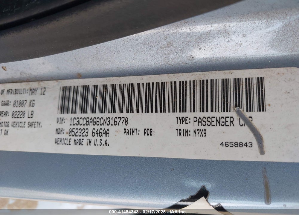 2012 CHRYSLER 200 VIN: 1C3CCBAG6CN316770