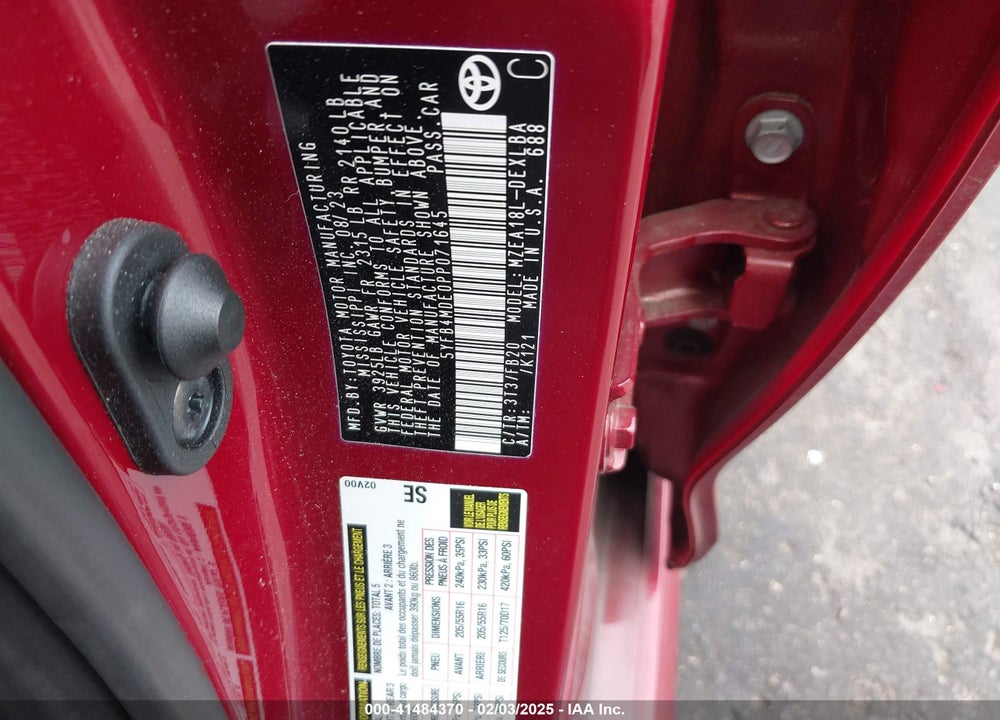 2023 TOYOTA COROLLA VIN: 5YFB4MDE0PP071645
