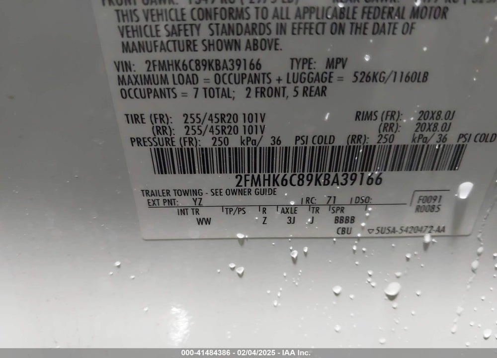 2019 FORD FLEX SEL VIN: 2FMHK6C89KBA39166