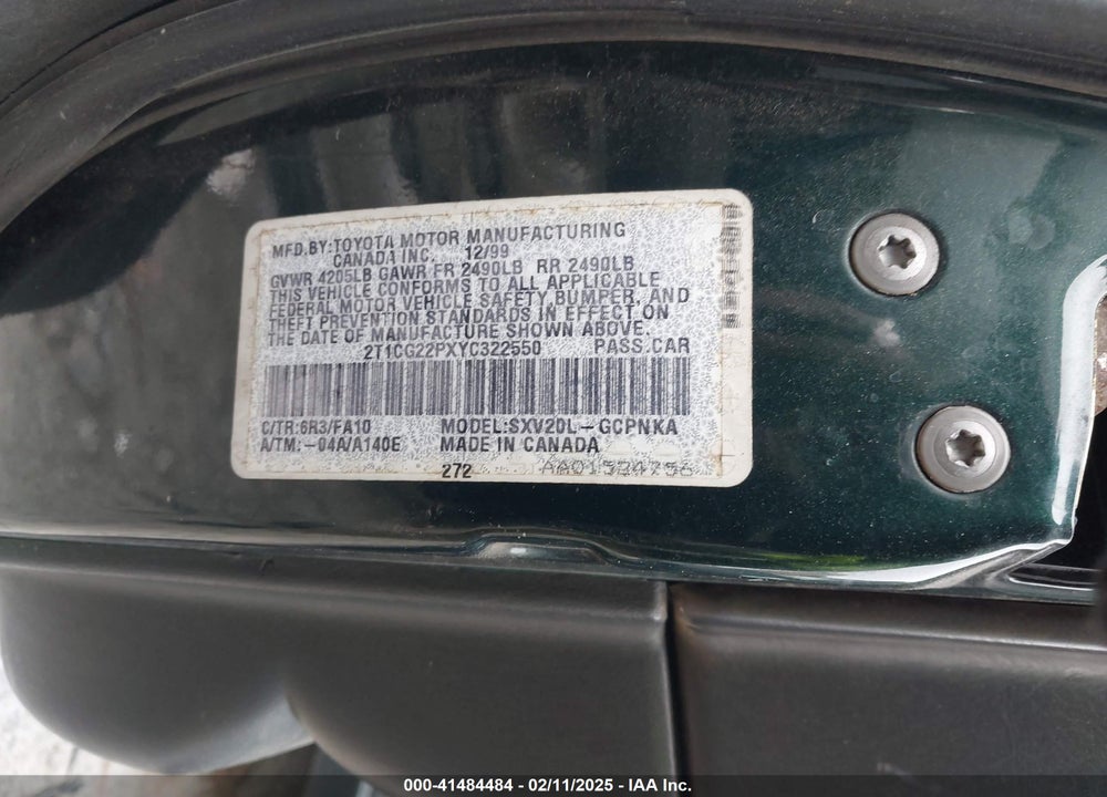 2000 TOYOTA CAMRY SOLARA SE VIN: 2T1CG22PXYC322550