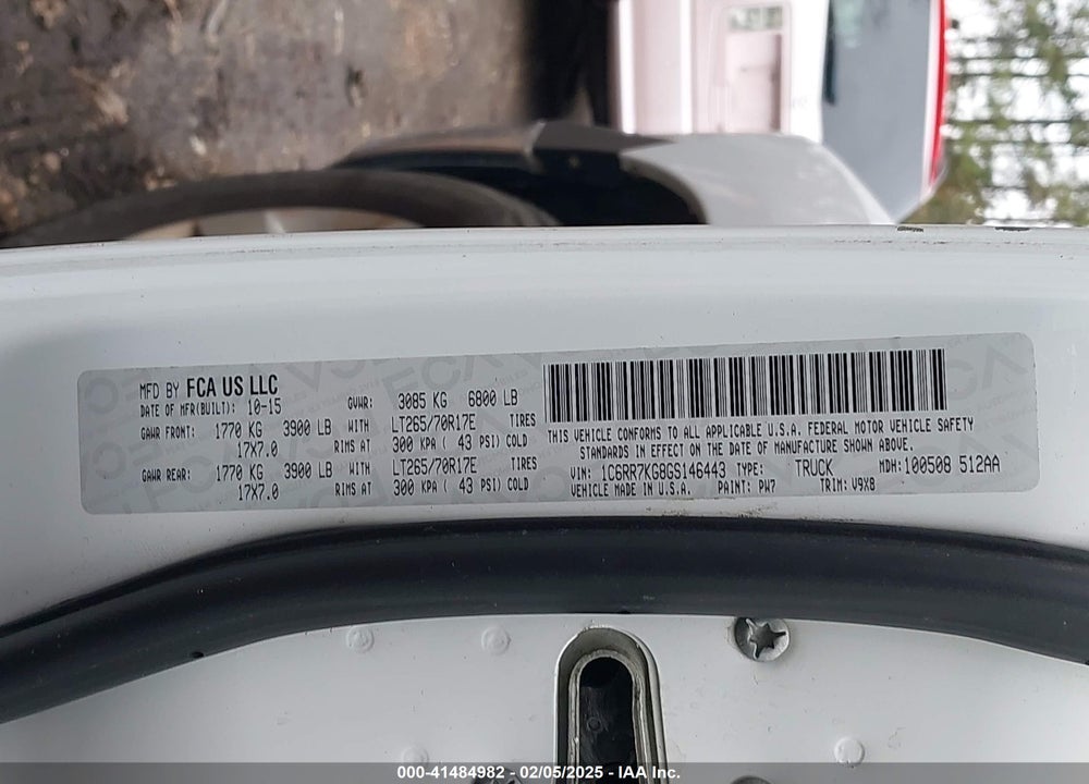 2016 RAM 1500 VIN: 1C6RR7KG8GS146443