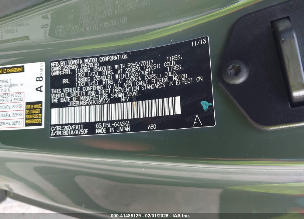2014 TOYOTA FJ CRUISER VIN: JTEBU4BF6EK185121