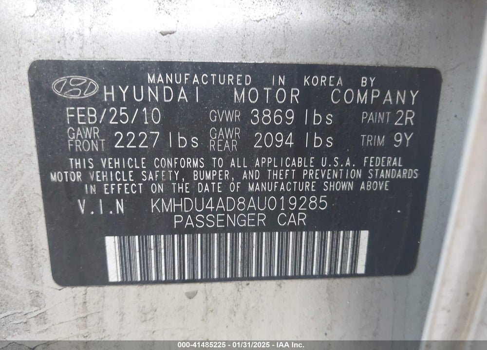 2010 HYUNDAI ELANTRA VIN: KMHDU4AD8AU019285
