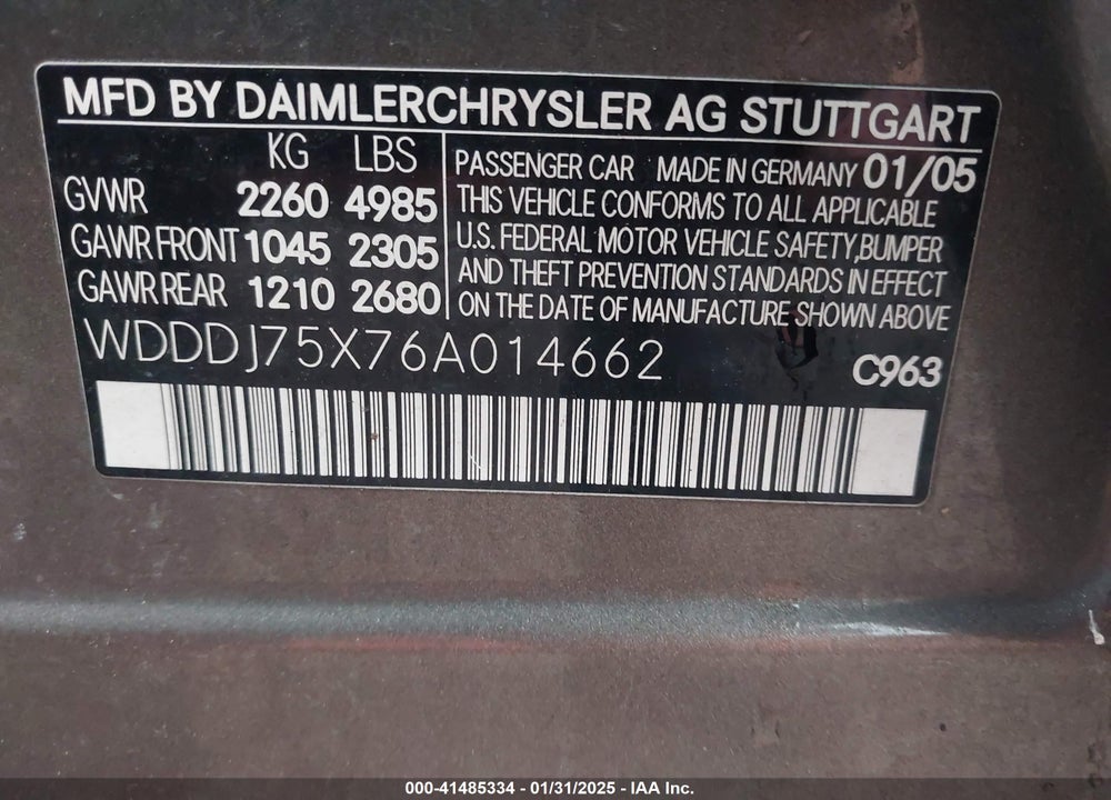 2006 MERCEDES-BENZ CLS 500 VIN: WDDDJ75X76A014662