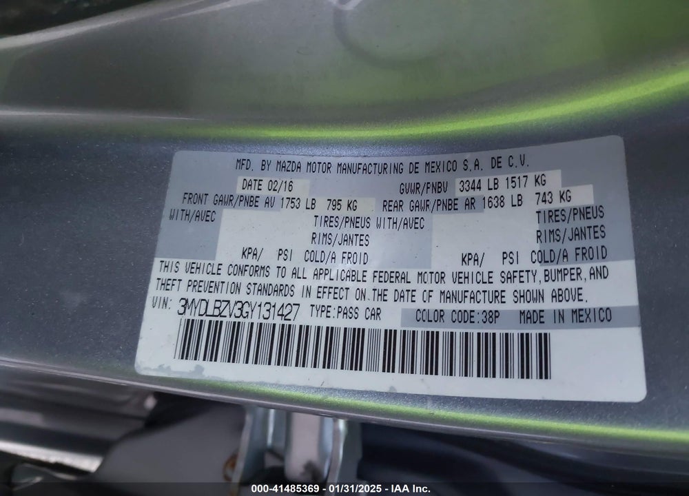 2016 SCION IA VIN: 3MYDLBZV3GY131427