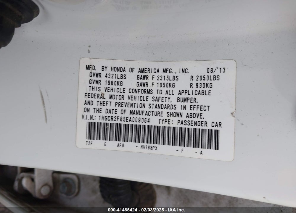 2014 HONDA ACCORD VIN: 1HGCR2F85EA009064