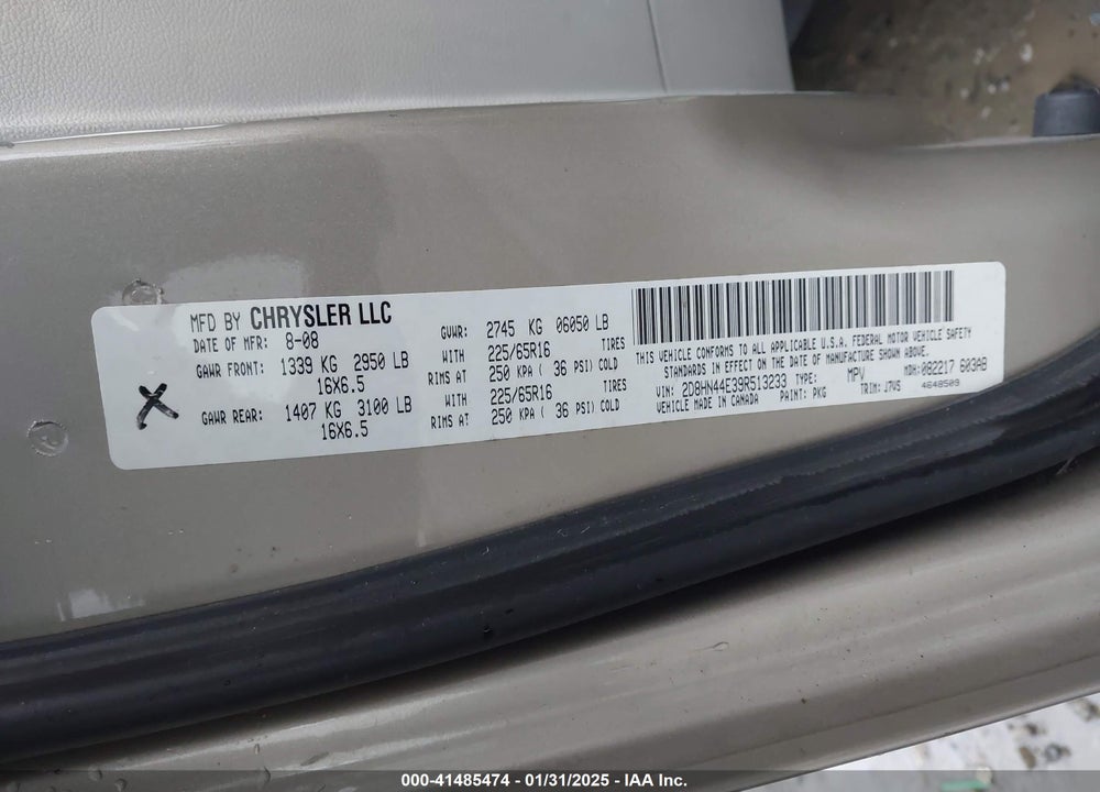 2009 DODGE GRAND CARAVAN SE VIN: 2D8HN44E39R513233