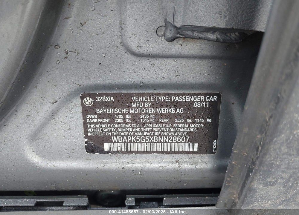 2011 BMW 328I VIN: WBAPK5G5XBNN28607