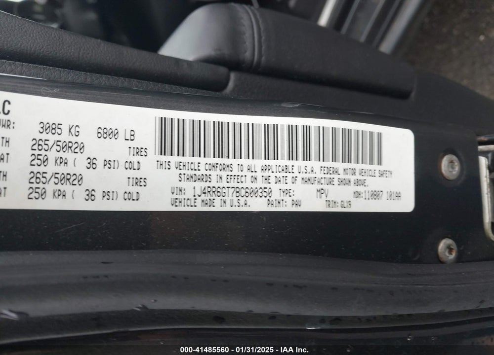 2011 JEEP GRAND CHEROKEE OVERLAND VIN: 1J4RR6GT7BC600350
