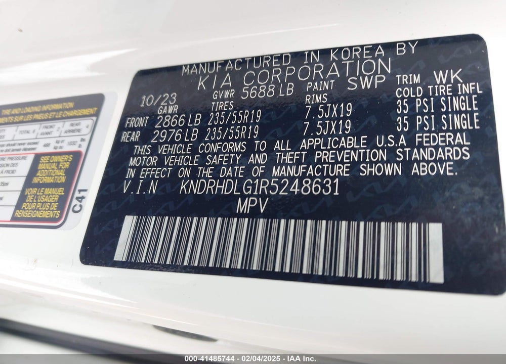 2024 KIA SORENTO HYBRID VIN: KNDRHDLG1R5248631