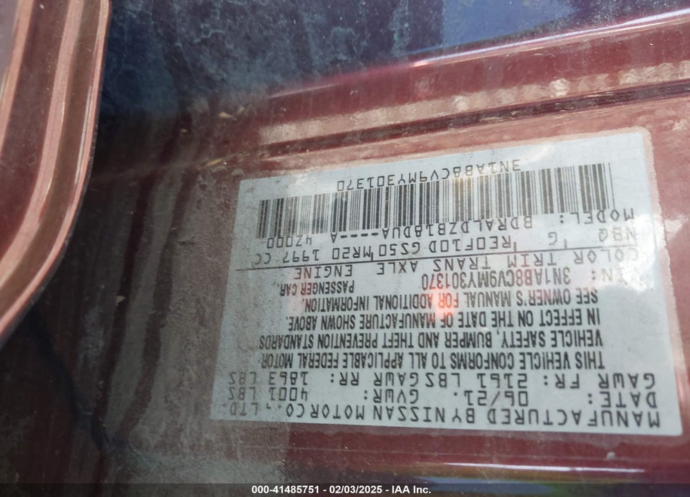 2021 NISSAN SENTRA VIN: 3N1AB8CV9MY301370