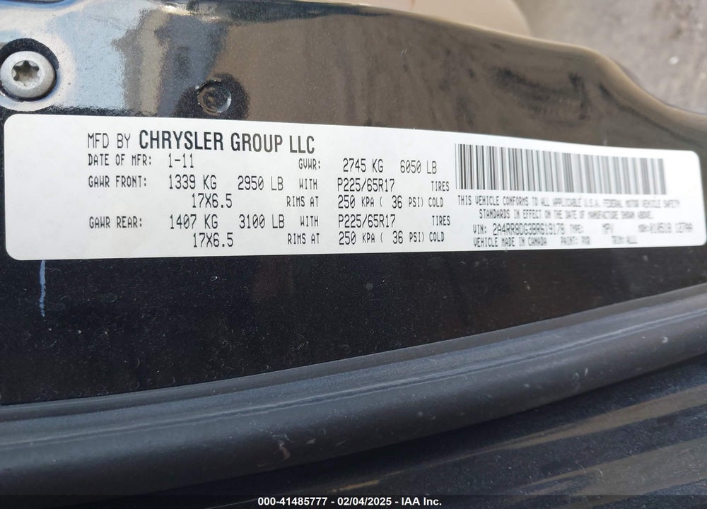 2011 CHRYSLER TOWN & COUNTRY TOURING-L VIN: 2A4RR8DG3BR619178