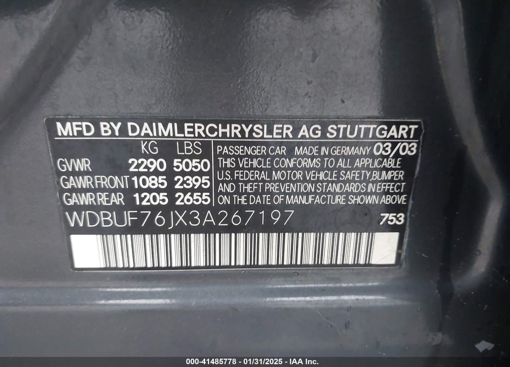 2003 MERCEDES-BENZ E 55 AMG VIN: WDBUF76JX3A267197