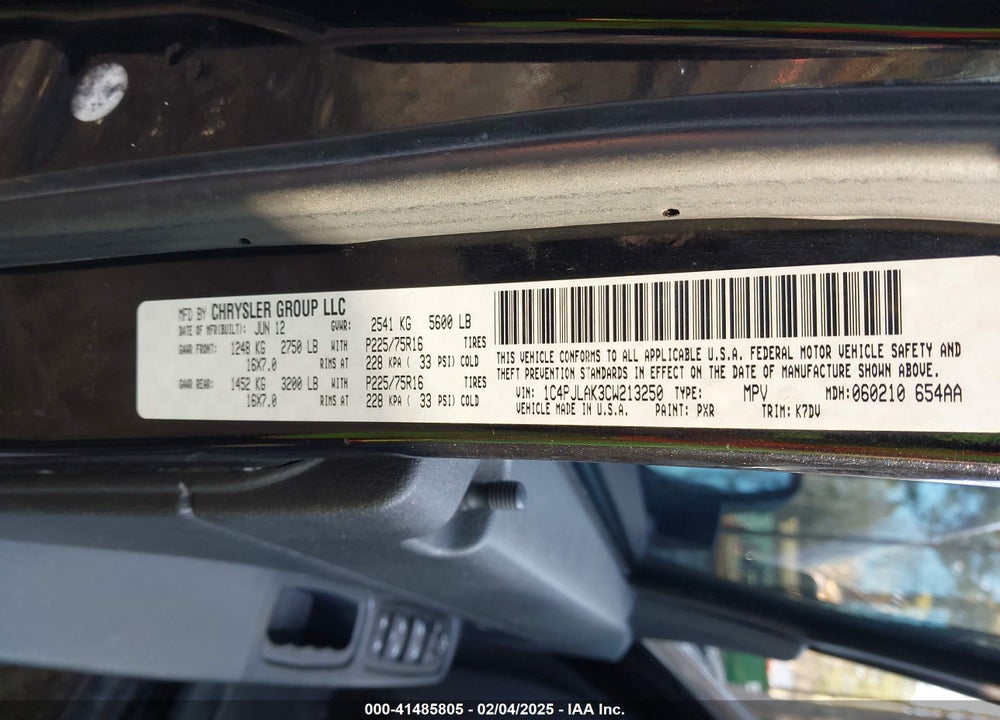 2012 JEEP LIBERTY SPORT VIN: 1C4PJLAK3CW213250
