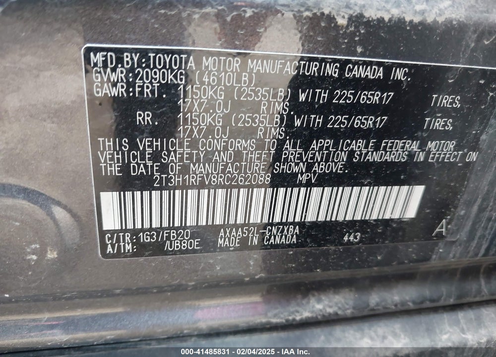 2024 TOYOTA RAV4 LE VIN: 2T3H1RFV8RC262088