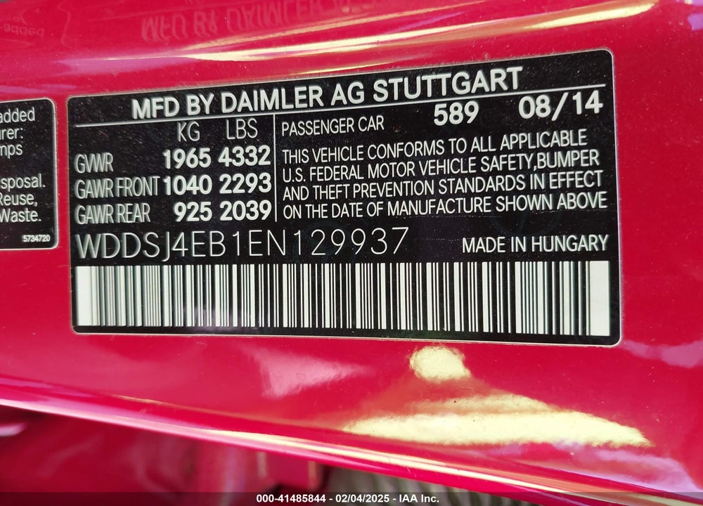 2014 MERCEDES-BENZ CLA 250 VIN: WDDSJ4EB1EN129937