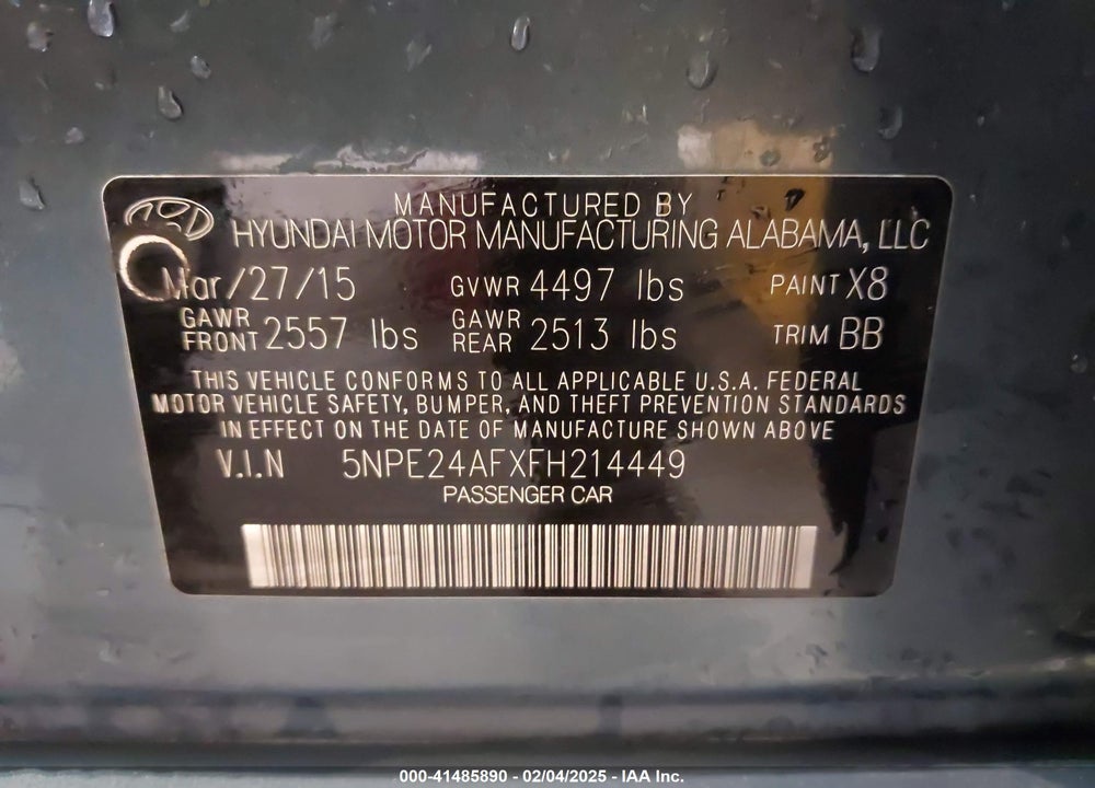 2015 HYUNDAI SONATA VIN: 5NPE24AFXFH214449