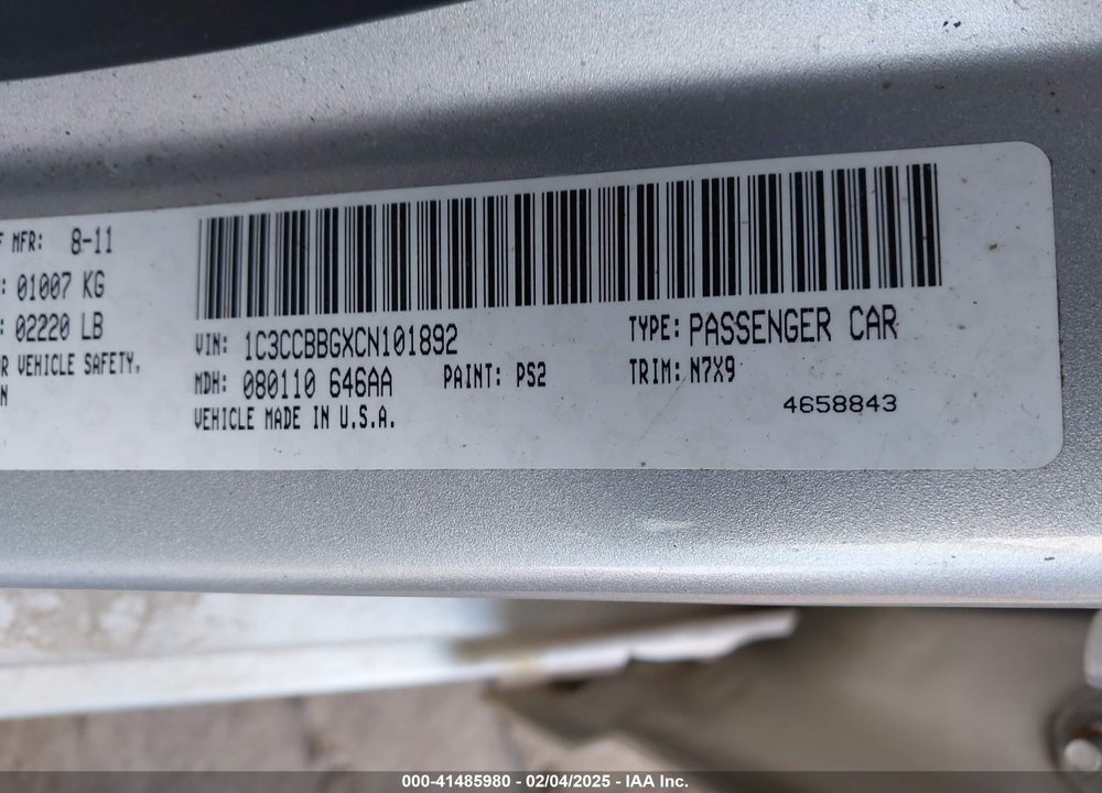 2012 CHRYSLER 200 VIN: 1C3CCBBGXCN101892
