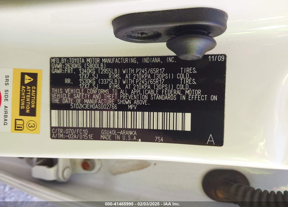 2010 TOYOTA HIGHLANDER BASE V6 VIN: 5TDZK3EH0AS002766