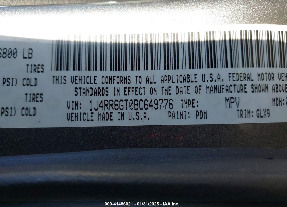 2011 JEEP GRAND CHEROKEE OVERLAND VIN: 1J4RR6GT0BC649776